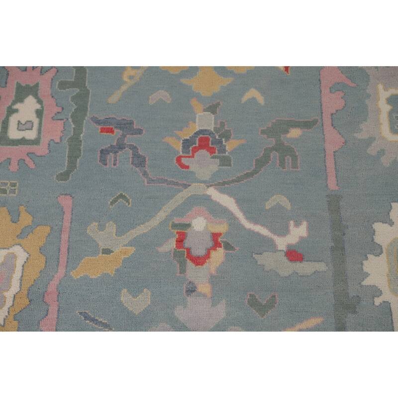 Light Blue Oushak Area Rug Hand-Knotted Transitional Wool Carpet - 9'1" x 11'9"
