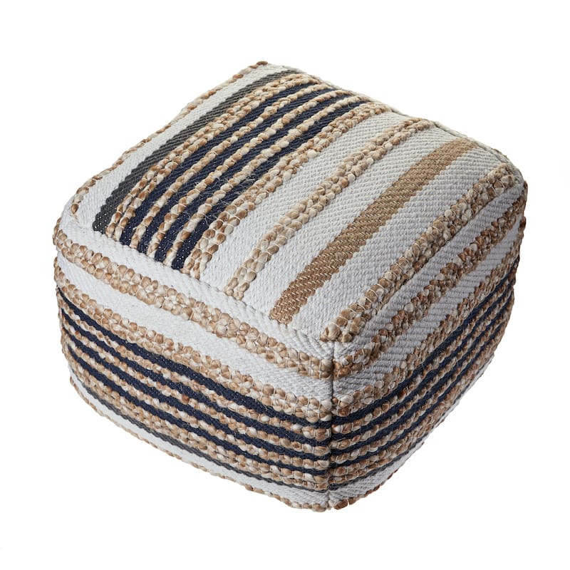 Sevita Classic Tri-Colored Natural/Navy Jute Pouf