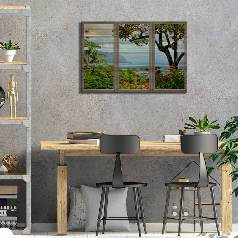 Hawaii Window View Print On Wood by Unknown Artist - Multi-Color