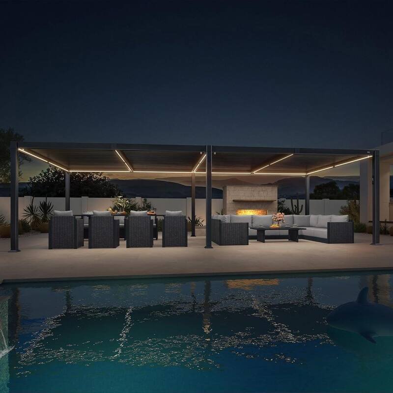 PURPLE LEAF Louvered Pergola Sun Shade Shelter with Adjustable Metal Roof for Patio Hardtop Pergola - 08' x 14' - Grey