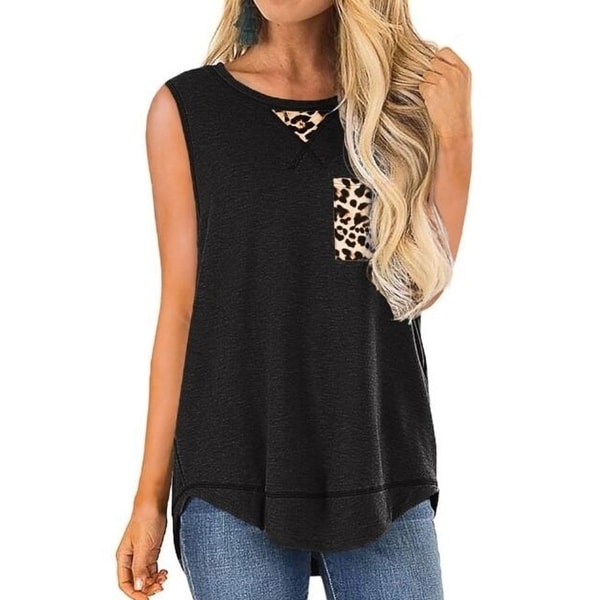 Leopard Pleated Back Closure Tank