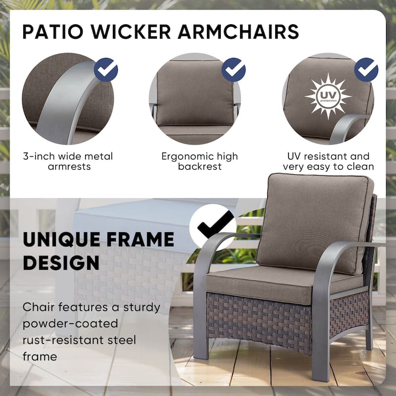 2 Patio PE Wicker Chairs with Soft Cushion