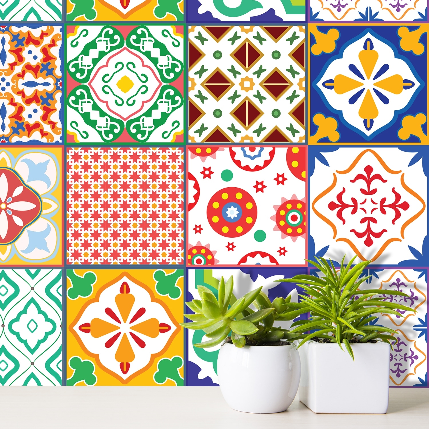 15 x 15 cm Classic Moroccan Colourful Mixed Tiles Wall Stickers Set 1 Decals 15 x 15 cm Classic Moroccan Colourful Mixed Tiles Wall Stickers Set 1 Decals