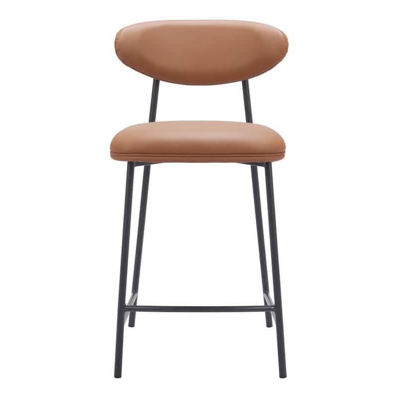 HomeRoots Set of Two 25" Brown and Black Faux Leather and Steel Low Back Counter Height Bar Chairs