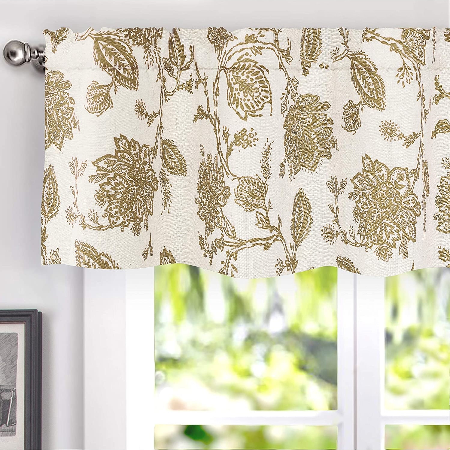 DriftAway Freda Jacobean Floral Window Curtain Valance Rod Pocket 2 Layers - 52" width x 14 " length - 52" width x 14 " length
