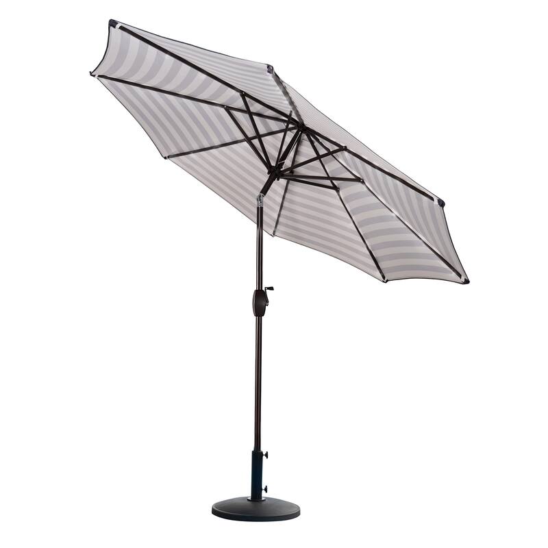 Lopes 9-Foot Patio Umbrella with Ceramic Base Included - Grey/White Stripe