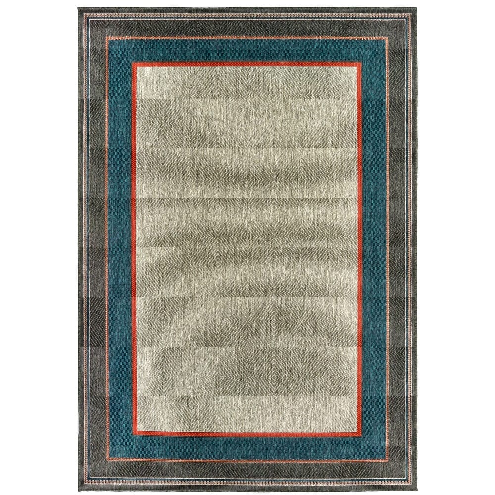 Vista Home Higgins Bordered Grey/ Blue Indoor/ Outdoor Area Rug