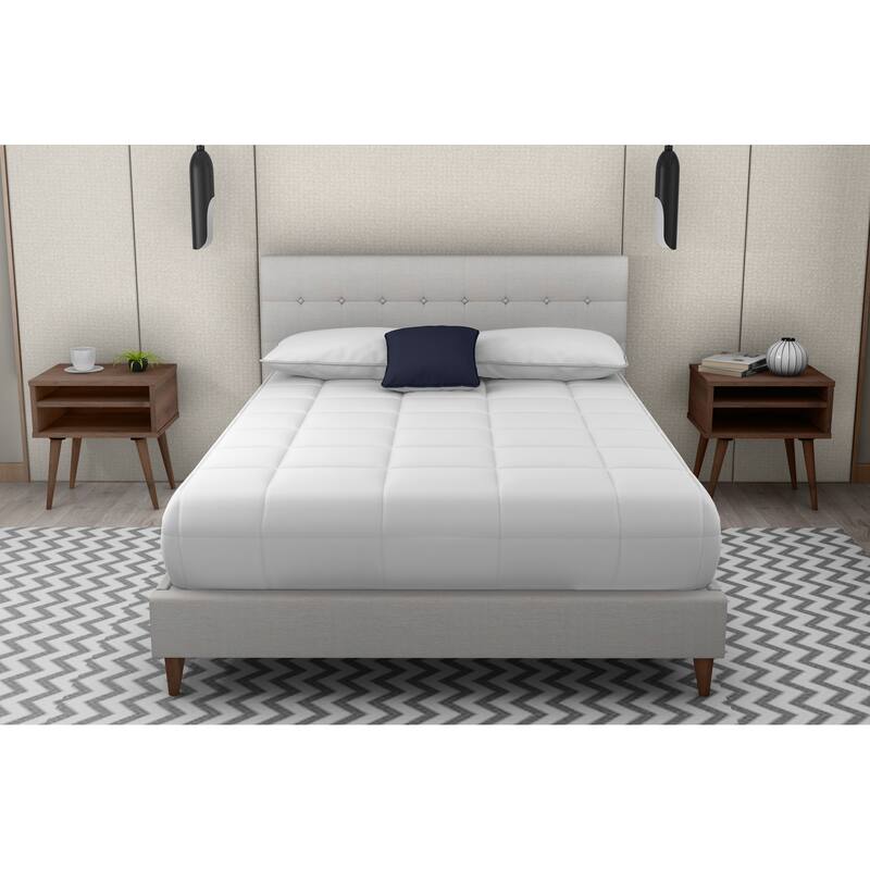 Queen Upholstered Bed Set with 2 Nightstands in Stone Color