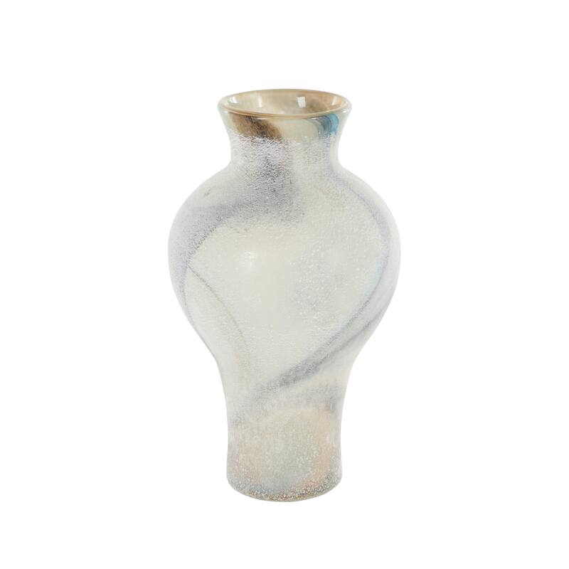 Cream Glass Distressed Decorative Vase with Blue and Tan Texturing