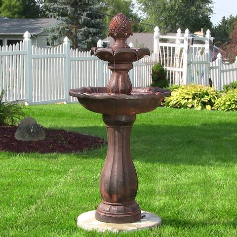 2-Tier Pineapple Solar Outdoor Water Fountain w/ Battery - 46" - Rust