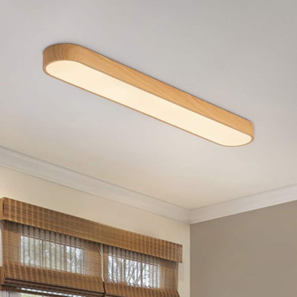 Dimmable LED Ceiling Light Faux Wood Grain Long Oval Flush Mount