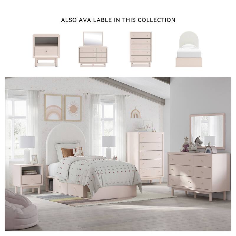 Signature Design by Ashley Wistenpine Pink/Cream Twin Upholstered Panel Platform Bed with Storage