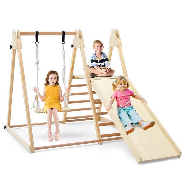 slide 2 of 9, Gymax 5-in-1 Kids Indoor Playground w/ Slide Climbing Rock Adjustable Kids