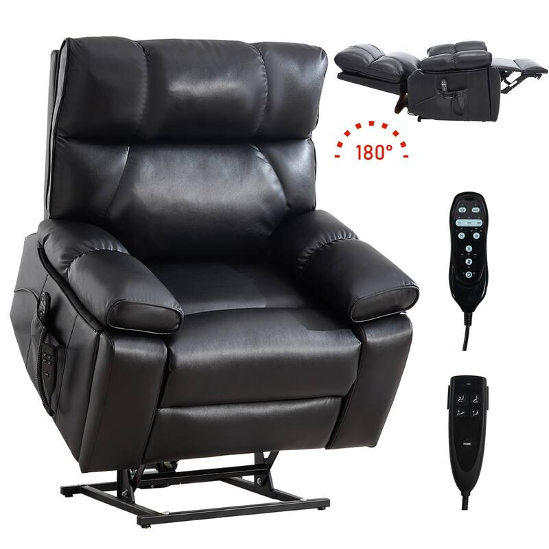 Leatheraire Heat Massage Dual Motor Infinite Position Up to 350 LBS Large Electric Power Lift Recliners with Hidden Cup Holders