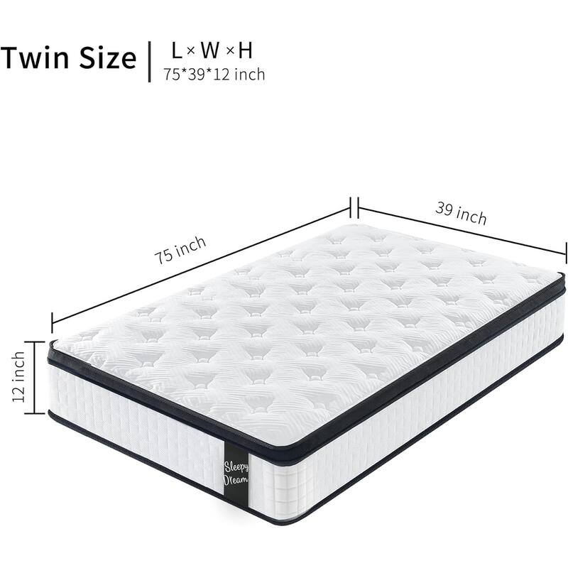 10"/12" inch Twin Diamond Innerspring Hybrid and Cooling Gel Memory Foam Mattress, Pressure Relief, and Motion Isolation