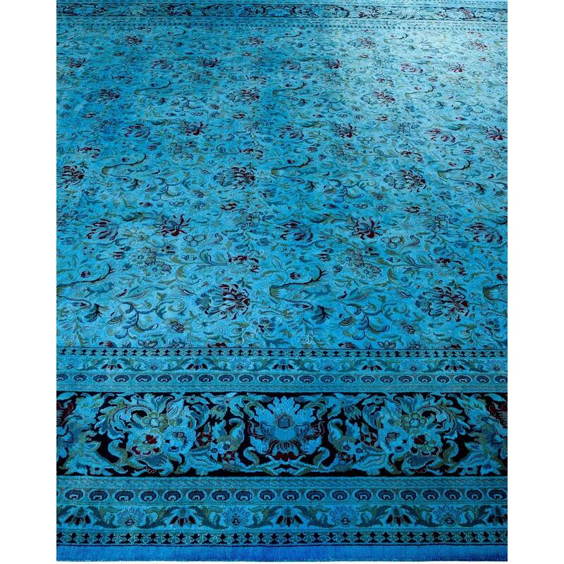Overton Hand Knotted Wool Vintage Inspired Modern Contemporary Overdyed Blue Area Rug - 10' 1" x 14' 4"
