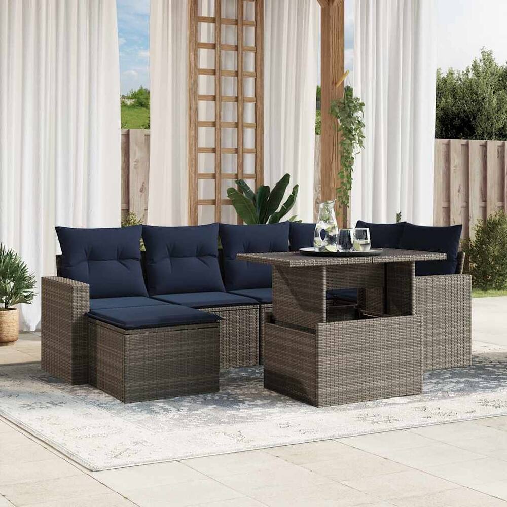 vidaXL Patio Sofa Set with Cushions and Table Outdoor 7 Piece Poly Rattan