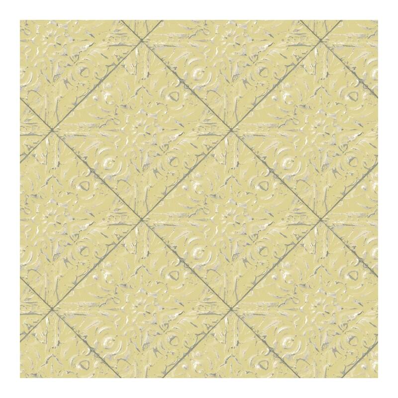 Chesapeake Brandi Yellow Metallic Faux Tile Wallpaper - 20.5 x 396 x 0.025