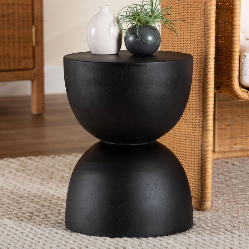Nomiki Solid Suar Wood Side Table - Hand-Carved Sculptural End Table with Hourglass Design, Modern Boho Style