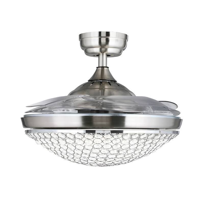 42'' Retractable Ceiling Fan with Light Crystal Shade - Chrome