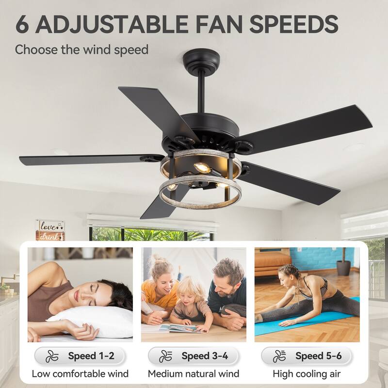 52" Reversible 5-Blade Caged Ceiling Fan with Light and Remote