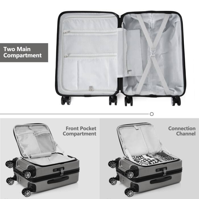 20 Inch Front Open Hardshell Luggage with Front Pocket and USB Port, 1 Portable Carrying Case
