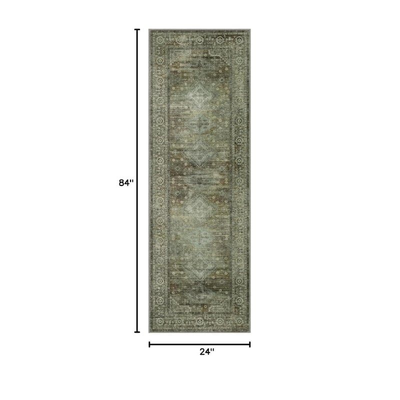 Mcow Sage Green Boho Pattern Ultra-Thin Low-Pile Washable Non-Slip Area Rug