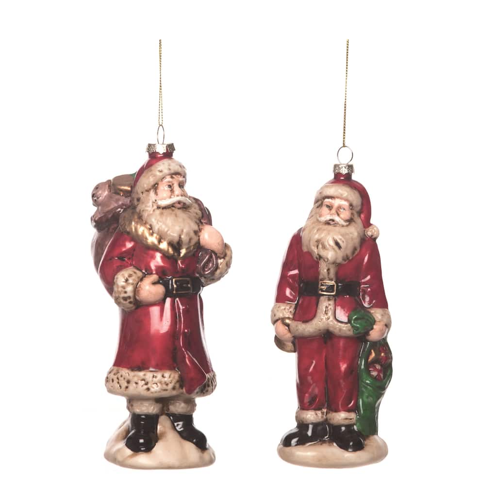 Transpac Glass Vintage Santa Ornament Set of 2 Christmas Home Decorations