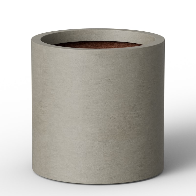 Concrete Tall Round Pot Cylindrical Flower Planter with Drainage Hole - 12.5 x 12.5 in - Stone Gray(Enhanced Interior)