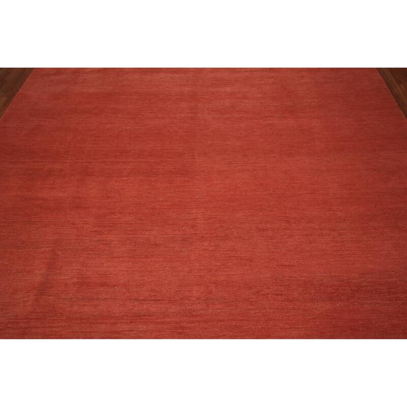 Modern Gabbeh Oriental Area Rug Hand-Knotted Orange Wool Carpet - 7'11" x 9'7"