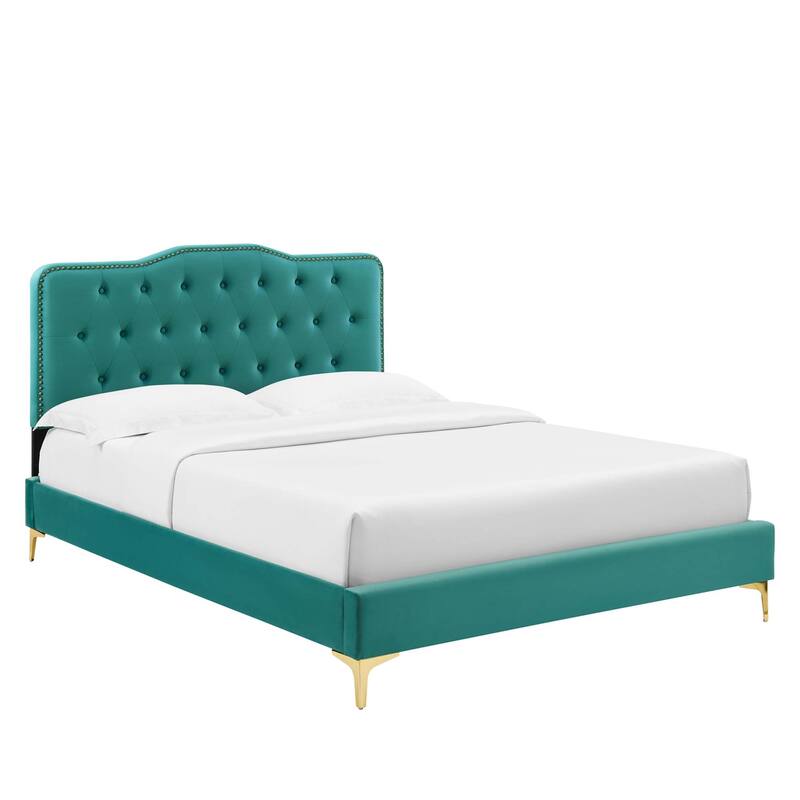 Amber Performance Velvet Queen Platform Bed