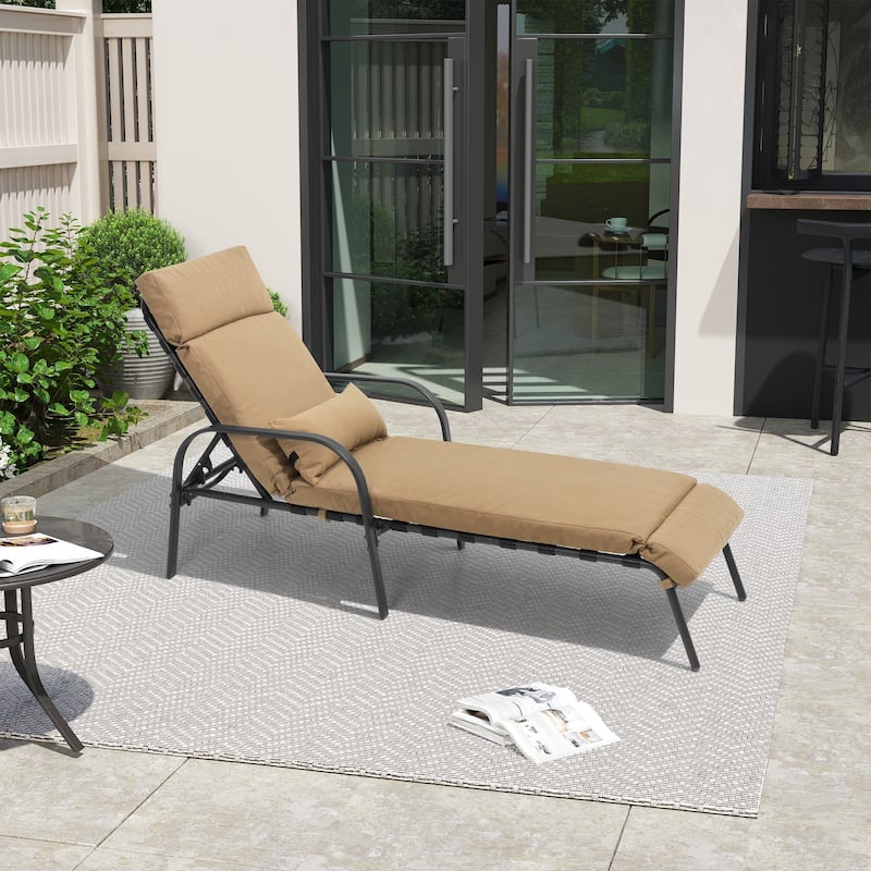 Outdoor Recliner Adjustable Chaise Lounge Chair with Cushion & Pillow