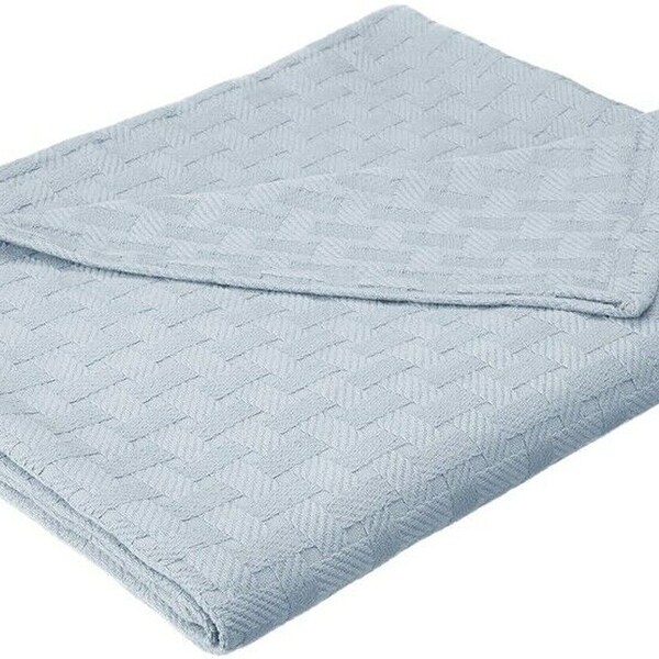 Basketweave Thin Cotton Cozy Bed Blanket Twin Light Blue Bed