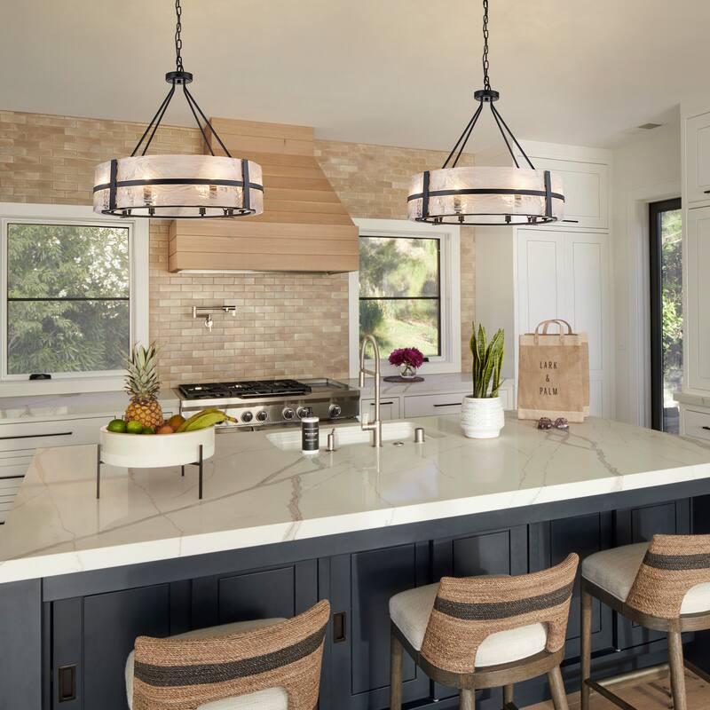 Dimmable Large Drum Glass Chandelier for Dining Room High Ceiling Living Room