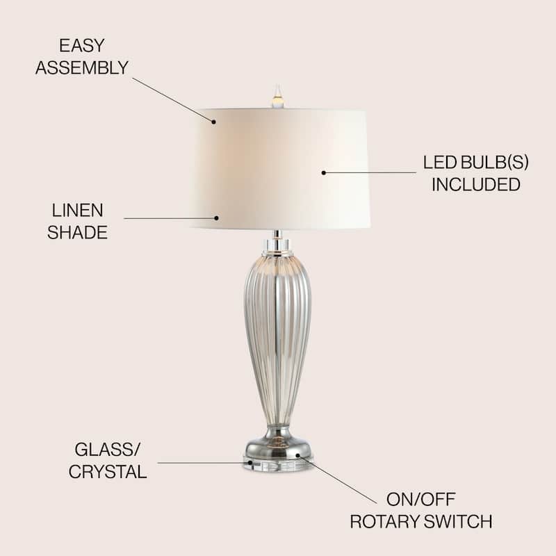 Chloe 33.5" Glass/Crystal LED Table Lamp, Smoked Grey by JONATHAN Y