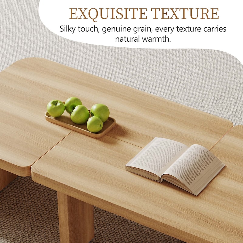 Modern Wood Coffee table, Mid Century Wood Side Table for Living Room, 2 Pieces