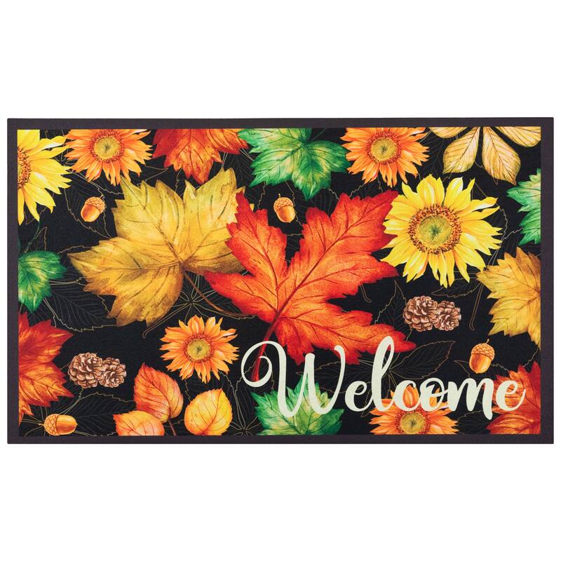 Maple Leaves and Sunflowers Welcome Fall Harvest Outdoor Doormat - 17.75" x 29.5"