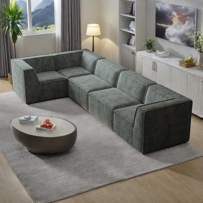 106"x106" Chenille Modular L-Shaped Sectional Sofa with 5-Piece Free Combination, Foam-Filled Cushions & No-Assembly Design - Green