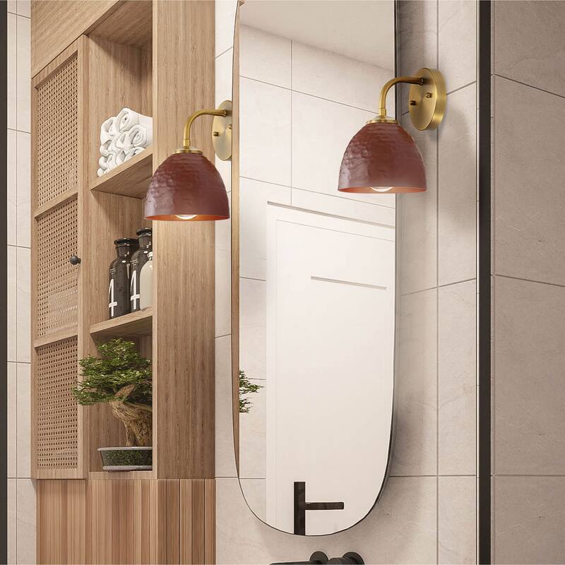 Golden Lighting Shepard 1-light Wall Sconce in Modern Brass and Russet Clay shade