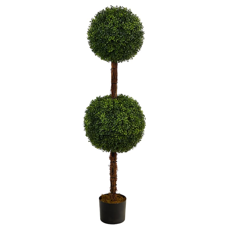 Artificial Topiary Tree - 4.5ft Double Ball Indoor Outdoor Decor - Green - 51-60 Inches
