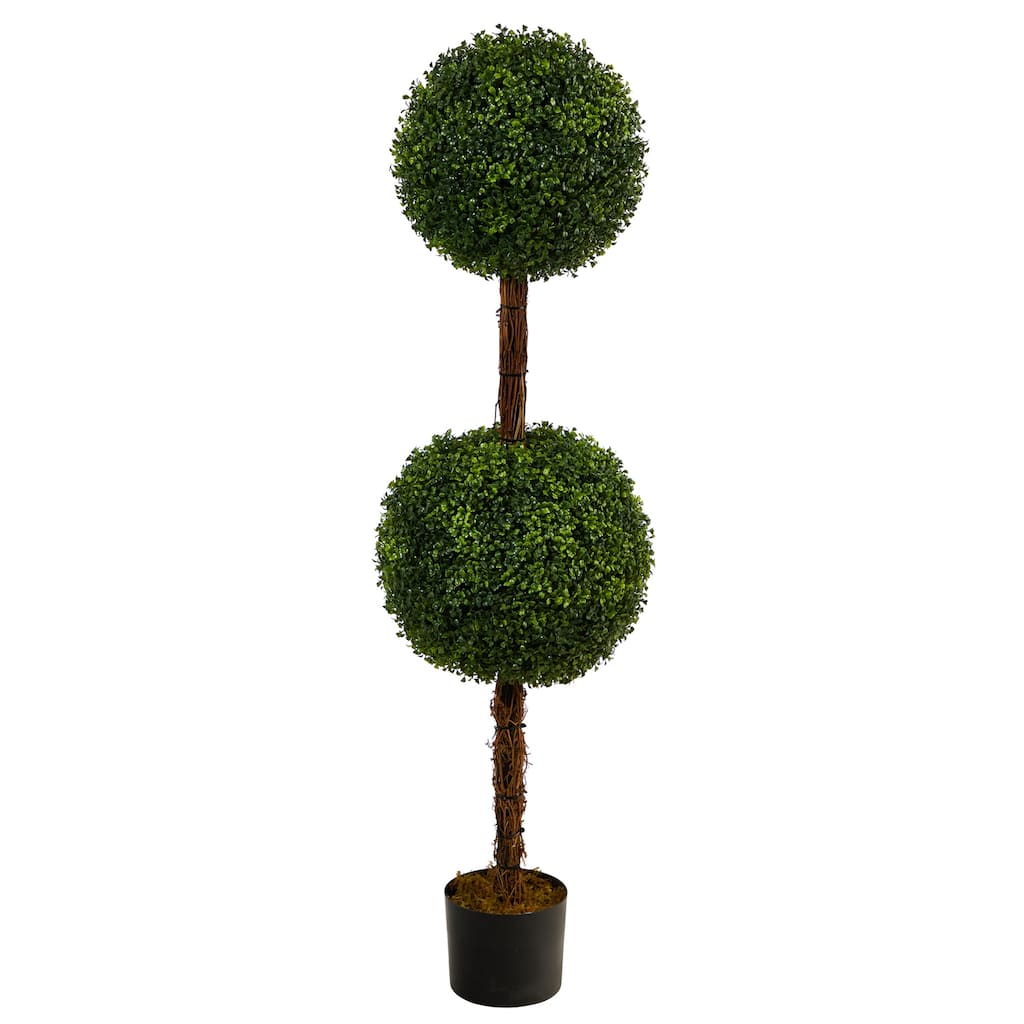 Artificial Topiary Tree - 4.5ft Double Ball Indoor Outdoor Decor - Green - 51-60 Inches