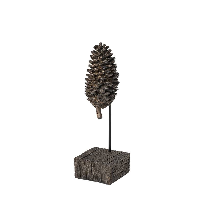 HomeRoots 11" Golden Brown Resin Pinecone Tabletop Sculpture - 4" W x 4" D x 11" H