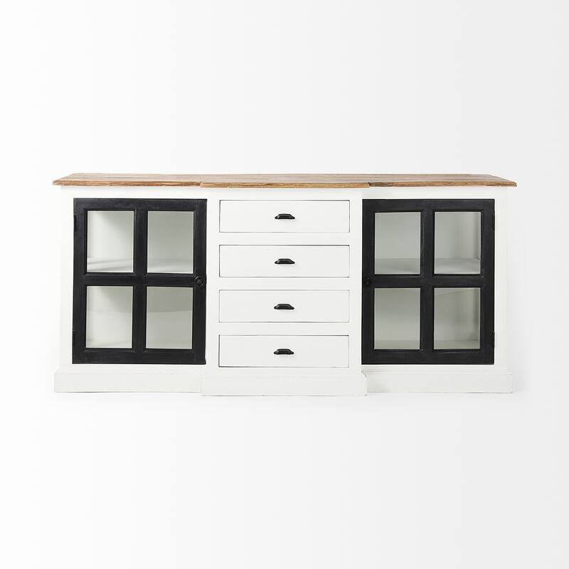 Bourchier White w/Black Trim & Medium Brown Top Solid Wood Sideboard - 75.0L x 20.8W x 34.3H