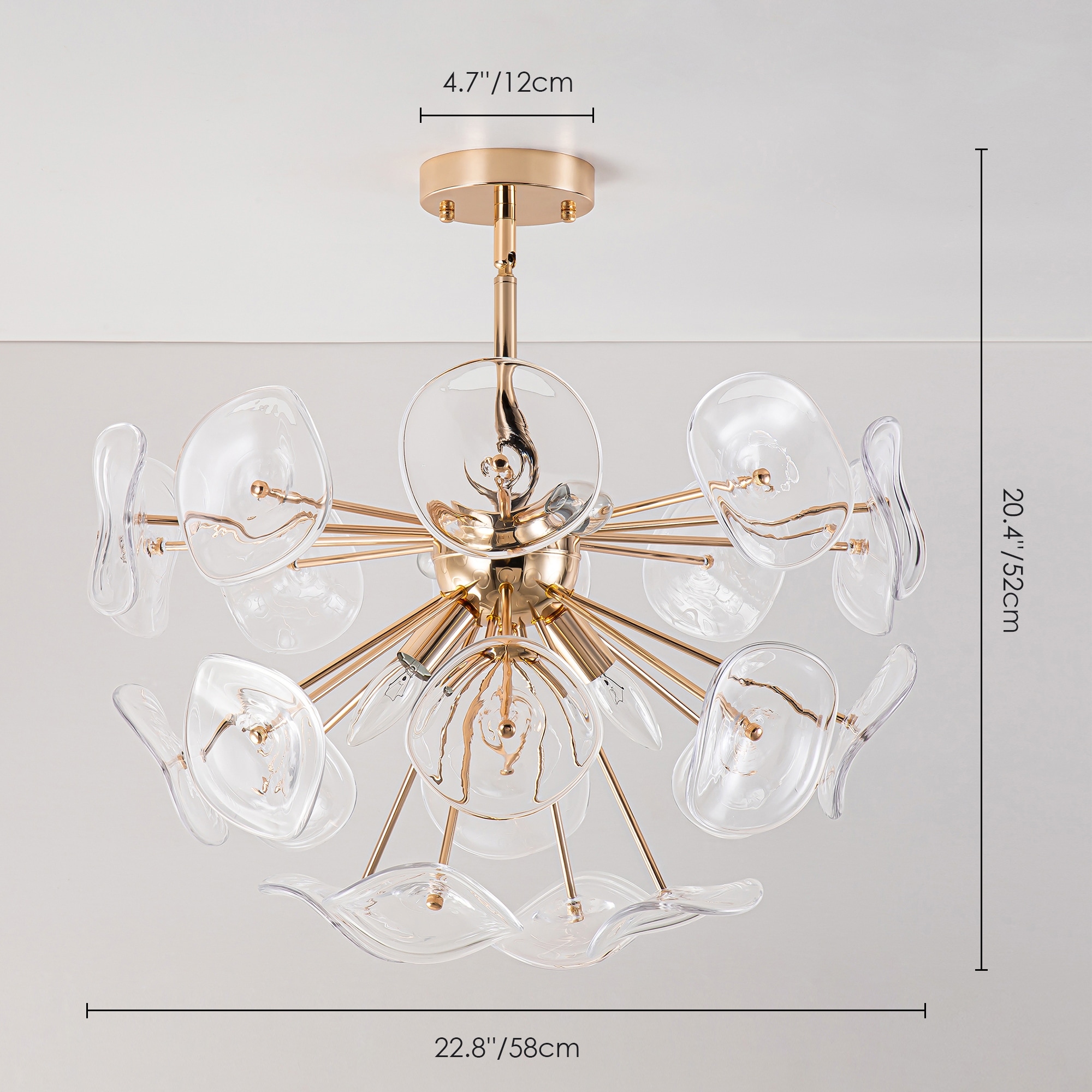 4 Light Modern Gold Linear Sputnik Starburst Firework Clear Glass Semi Flush Mount Light 22.8 in. W x 20.4 in. H On Sale Bed Bath Beyond 39870373