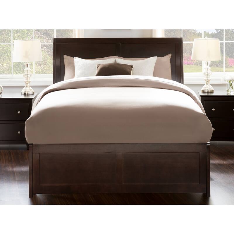 Full Size Platform Bed with Trundle - Espresso Finish, Modern Bedroom Furniture, Storage Bed, Space Saving Design