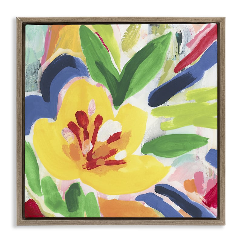 Stupell Vivid Lively Florals Framed Floater Canvas Wall Art Design By June Erica Vess - 18 x 18 - Brown