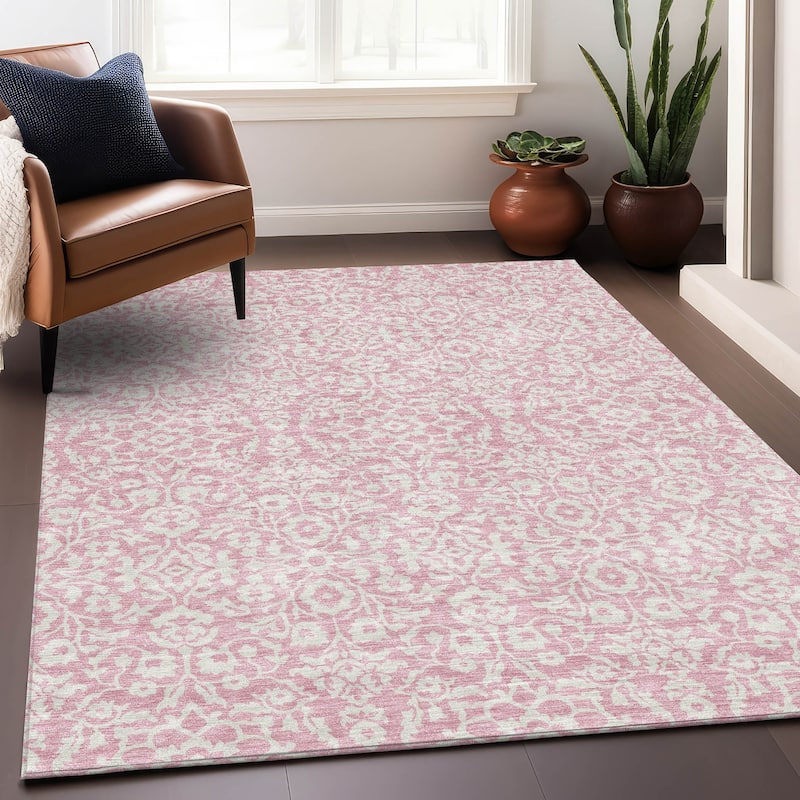 Premium Washable Super Soft Traditional Mekenzie Mayfield Rug - Pink - 8' x 10'