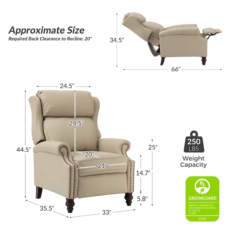 Noemon Genuine Leather Recliner with Nailhead Trims by HULALA HOME (Set of 2)