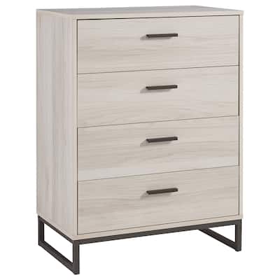 4 Drawer Wooden Chest with Metal Legs, Antique White and Gray