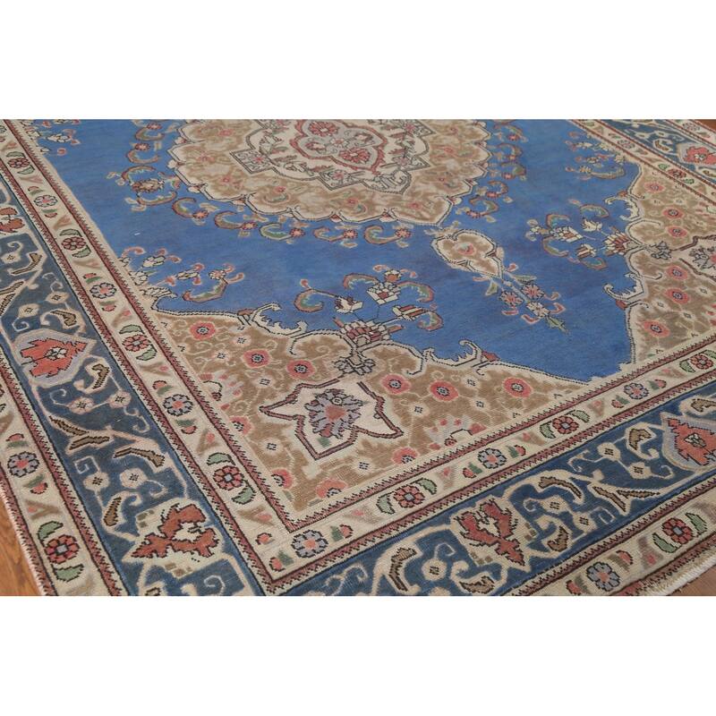 Blue Tabriz Persian Vintage Area Rug Handmade Wool Carpet - 8'3"x 11'5"